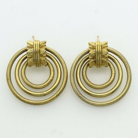 Monet Jewelry - Vintage SIGNED Monet Gold Tone Multi Circle Statment Post Earrings